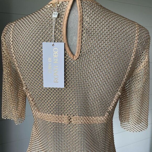 Torn By Ronny Kobo Samm Dusty Rose Rhinestone Mesh Top & Bra. Sz XS. NWT! - Picture 7 of 12